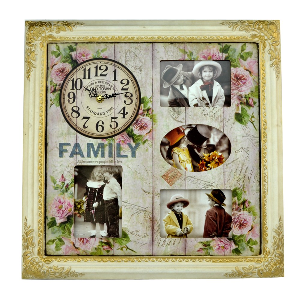 Rama foto Family cu ceas decorativ, lemn cartuseria.ro