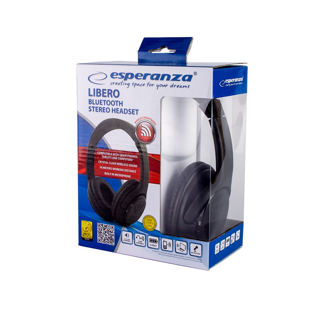 Casti Stereo Bluetooth 3.0, cu microfon, diametru 40 mm, Libero Esperanza Negru 3.0