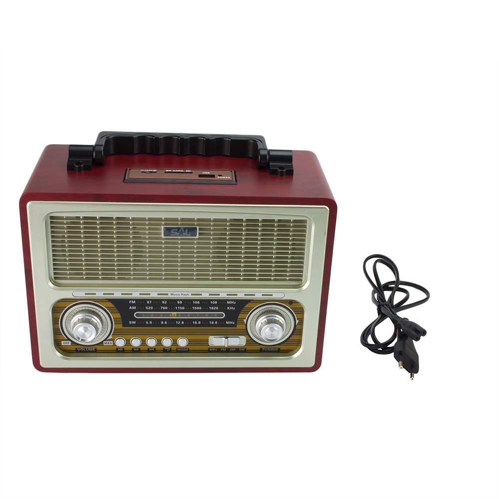 Radio portabil retro, bluetooth, 6W, MP3, USB, SD, 3 benzi AM FM SW, Sal 6W