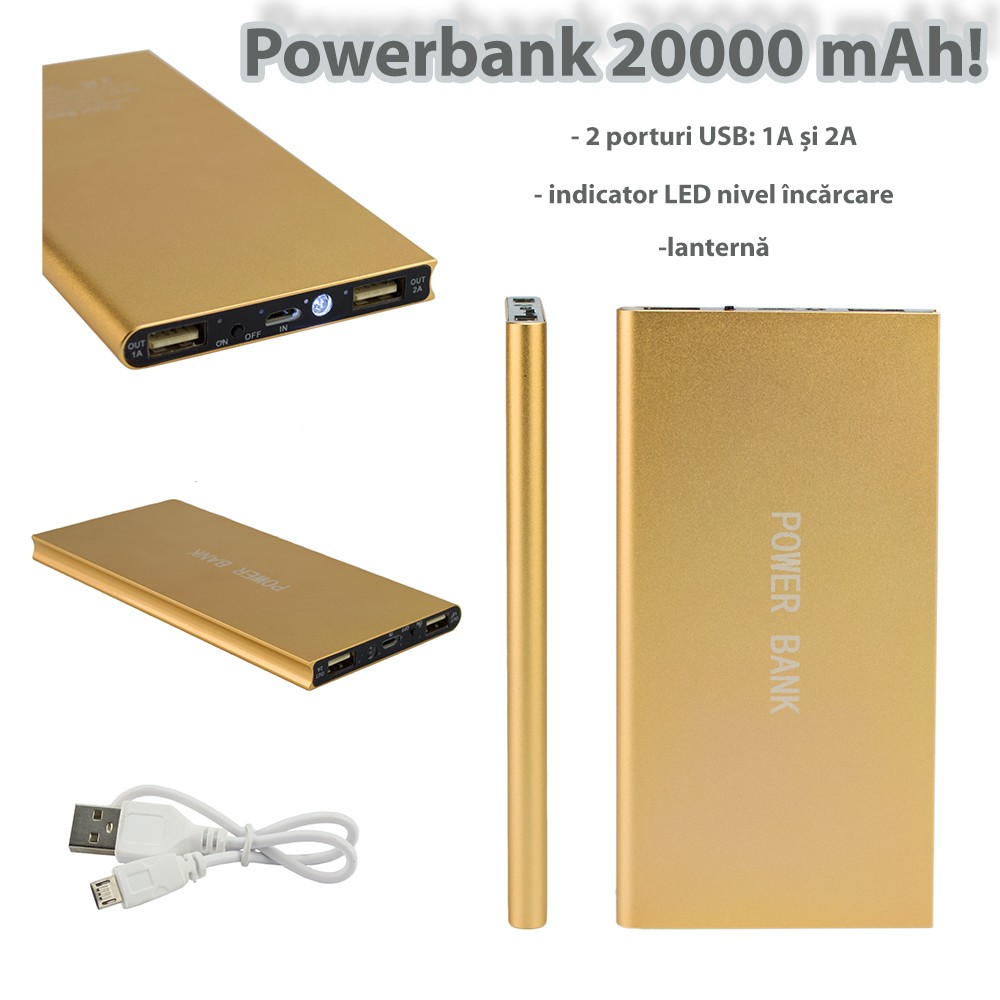 Acumulator extern PowerBank, 20000mAh, USB, ultraslim Argintiu - imagine 7