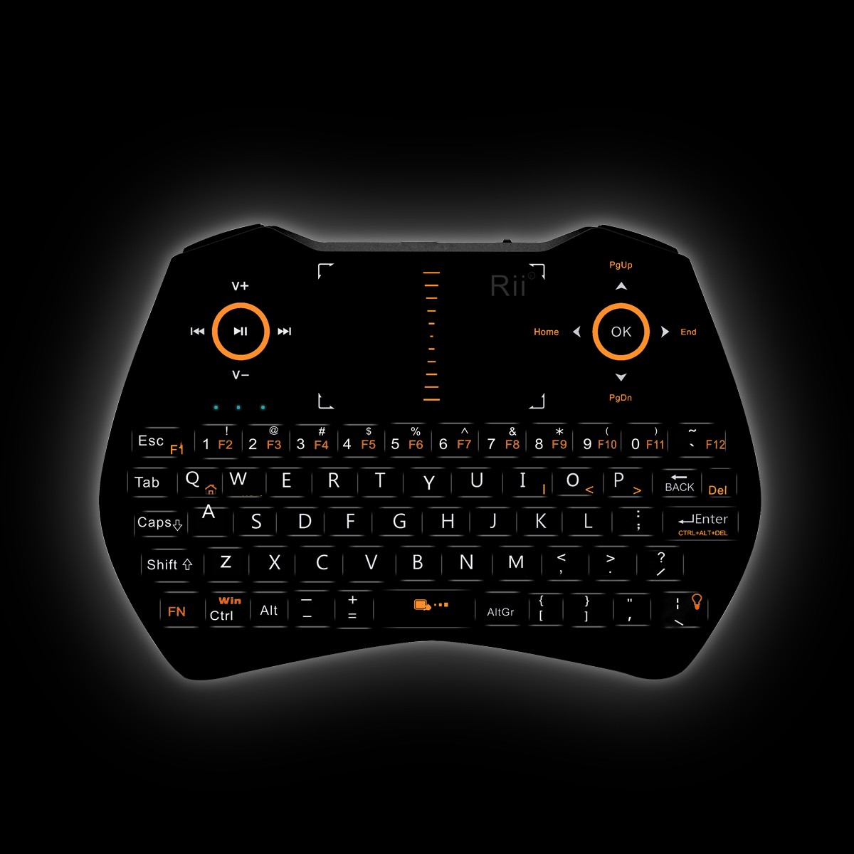 Mini tastatura Rii i28C, wireless, iluminata, touchpad, pentru Computer, Smart TV Negru - imagine 9