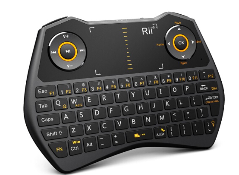 Mini tastatura wireless, iluminata, cu functie de AirMouse, Riitek i28 cartuseria.ro