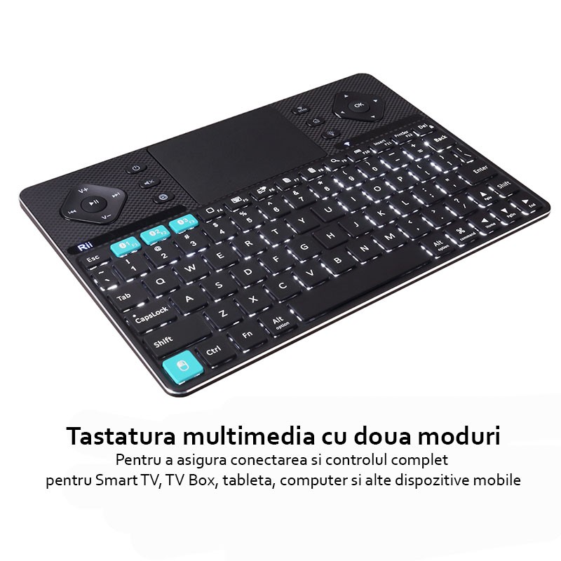 Tastatura wireless Smart TV, PC, tableta, dual mode, carcasa aluminiu, Rii K16, husa cartuseria.ro