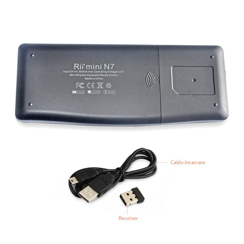 Mini tastatura Rii N7 wireless qwerty multimedia cu touchpad - imagine 6