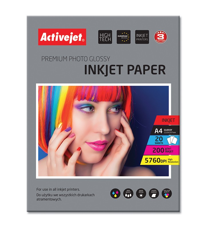 Hartie FOTO A4 Premium, Activejet Glossy 200g, top 20 coli ActiveJet poza 2021