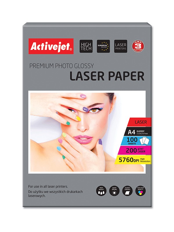 Hartie foto A4 Premium 200 Grame Glossy, top 100 coli, Activejet, Laser 100