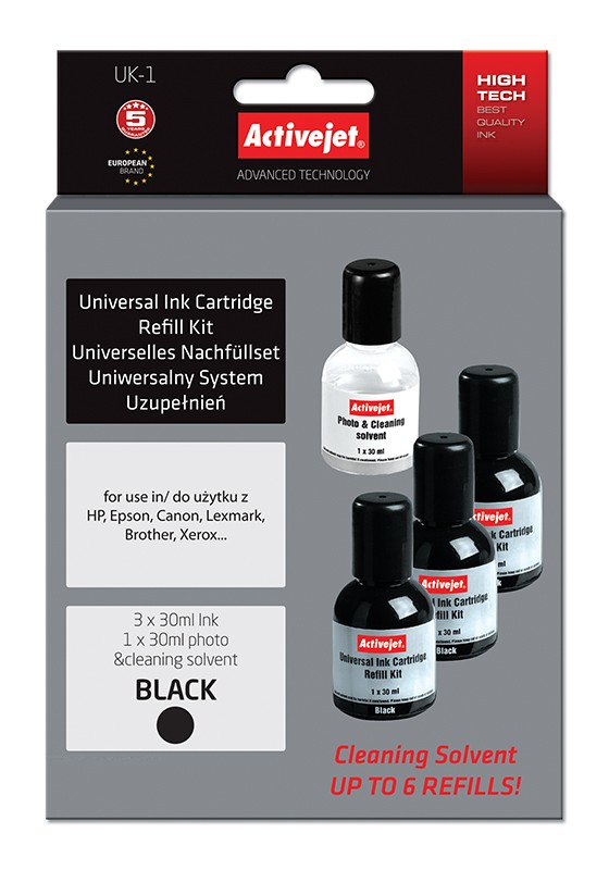 Kit universal de refill cerneala Black ActiveJet imagine 2022 depozituldepapetarie.ro