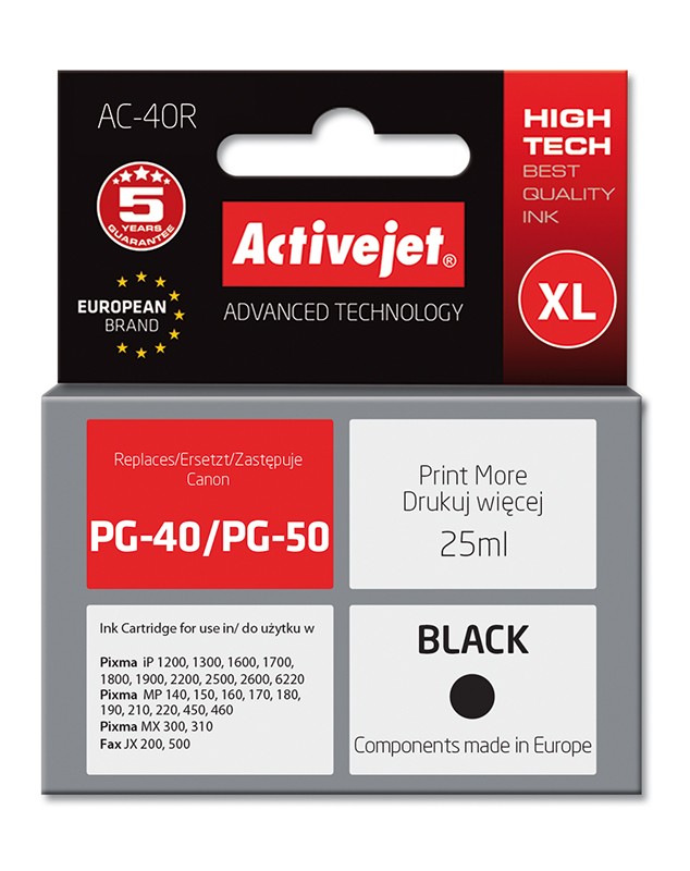 Cartus compatibil PG40 PG50 Black pentru Canon, 25 ml, Premium Activejet, Garantie 5 ani ActiveJet poza 2021