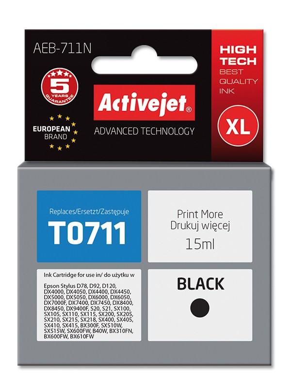 Cartus compatibil T0711 C13T07114011 black pentru Epson, Premium Activejet, Garantie 5 ani ActiveJet