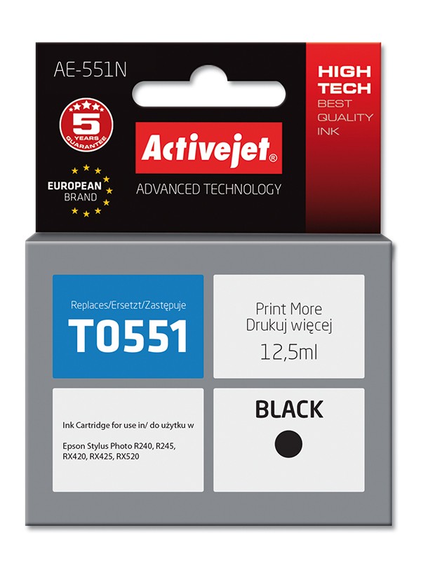 Cartus compatibil T0551 black pentru Epson C13T055140, Premium Activejet, Garantie 5 ani ActiveJet imagine 2022 depozituldepapetarie.ro