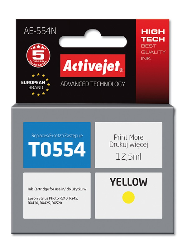 Cartus compatibil T0554 Yellow pentru Epson C13T055140, Premium Activejet, Garantie 5 ani ActiveJet imagine 2022 depozituldepapetarie.ro
