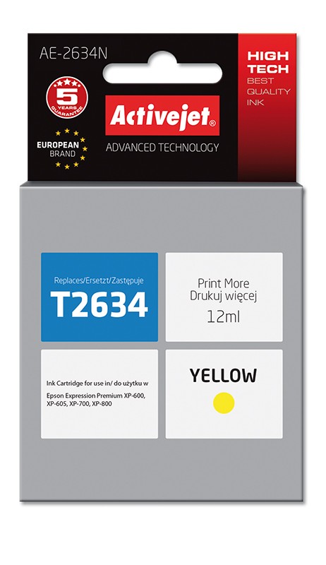 Cartus compatibil T2634 yellow pentru Epson, Premium Activejet, Garantie 5 ani ActiveJet imagine 2022 cartile.ro