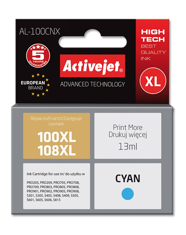 Cartus compatibil 100XL 108XL Cyan pentru Lexmark 14N1069E, 13 ml, Premium Activejet, Garantie 5 ani