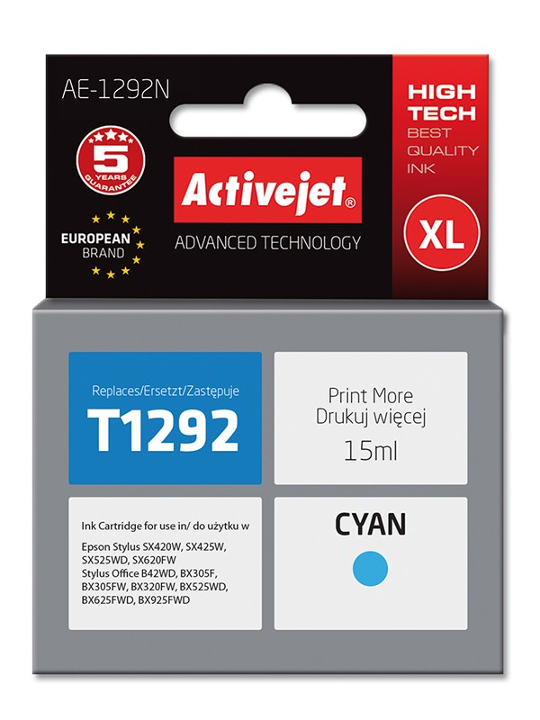 Cartus compatibil T1292 Cyan pentru Epson C13T12924010, Premium Activejet, Garantie 5 ani ActiveJet