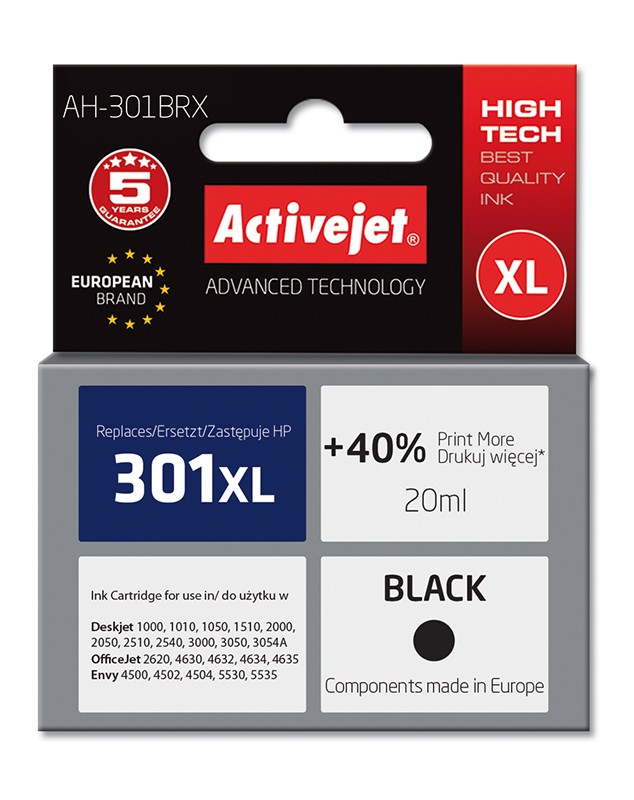 Cartus compatibil HP-301XL black pentru HP CH563EE, Premium Activejet, Garantie 5 ani ActiveJet