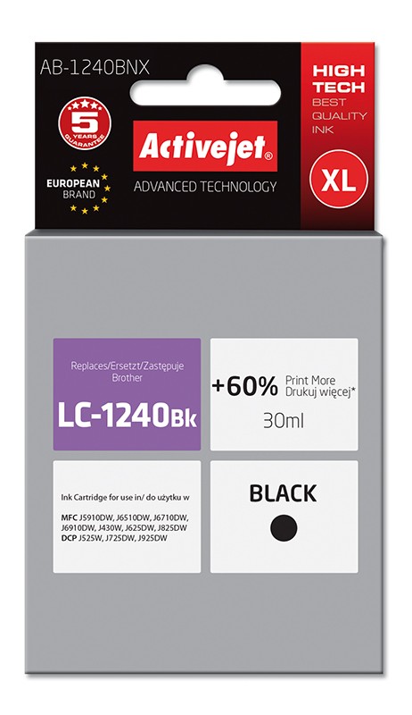 Cartus compatibil LC1240Bk Black pentru Brother, Premium Activejet, Garantie 5 ani ActiveJet imagine 2022 depozituldepapetarie.ro