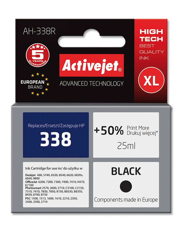 Cartus compatibil 338 Black pentru HP, Premium Activejet, Garantie 5 ani ActiveJet imagine 2022 depozituldepapetarie.ro