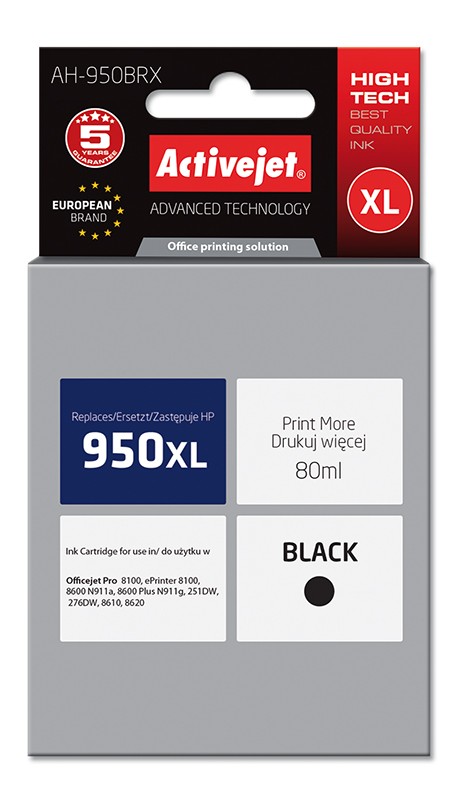 Cartus compatibil 950XL black pentru HP, Premium Activejet, Garantie 5 ani ActiveJet imagine 2022 depozituldepapetarie.ro