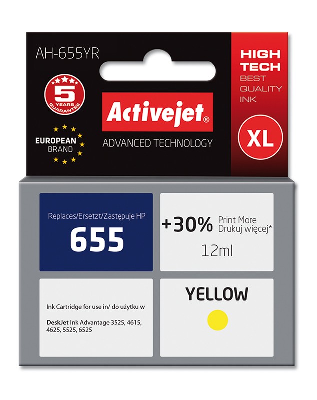 Cartus compatibil HP 655XL yellow pentru HP CZ112AE, Premium Activejet, Garantie 5 ani 655XL