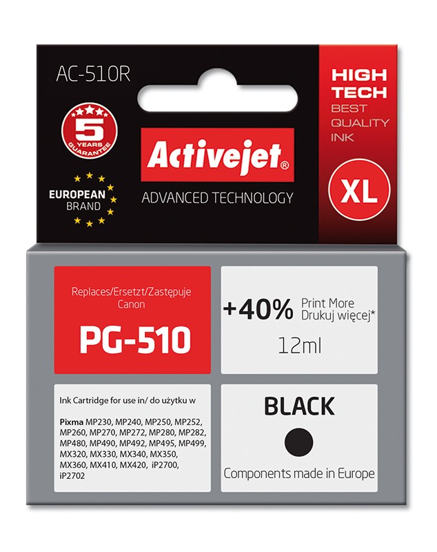 Cartus compatibil PG-510 black pentru Canon, 12 ml, Premium Activejet, Garantie 5 ani ActiveJet imagine 2022 cartile.ro