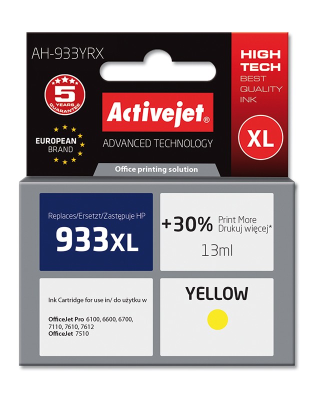 Cartus compatibil 933 XL Yellow pentru HP CN056AE, Premium Activejet, Garantie 5 ani ActiveJet imagine 2022 depozituldepapetarie.ro