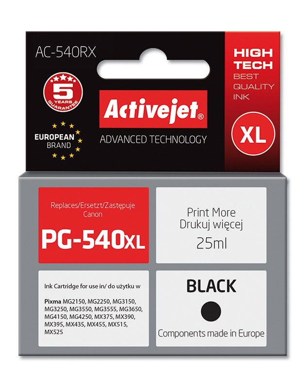 Cartus compatibi PG-540 XL Black pentru Canon, 25 ml, Premium Activejet, Garantie 5 ani ActiveJet imagine 2022 depozituldepapetarie.ro