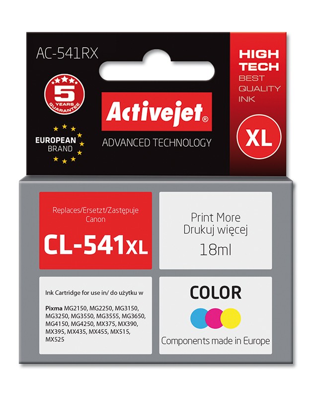 Cartus compatibi CL-541 XL Color pentru Canon, 18 ml, Premium Activejet, Garantie 5 ani ActiveJet