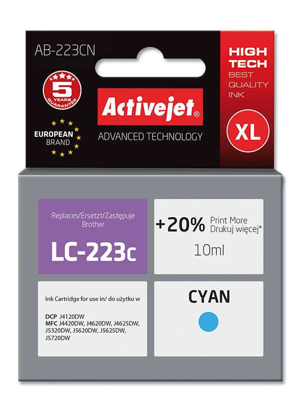 Cartus compatibil LC223 Cyan pentru Brother, Premium Activejet, Garantie 5 ani ActiveJet imagine 2022 depozituldepapetarie.ro
