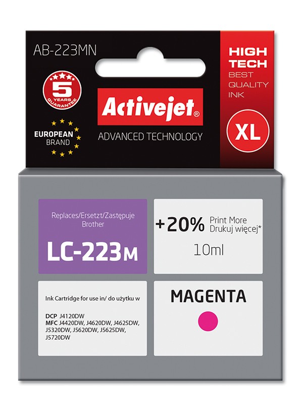 Cartus compatibil LC223 Magenta pentru Brother, Premium Activejet, Garantie 5 ani ActiveJet