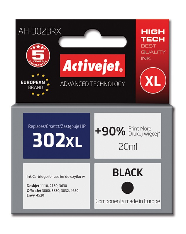 Cartus compatibil HP 302 XL Black pentru HP, 20 ml, Premium Activejet, Garantie 5 ani ActiveJet