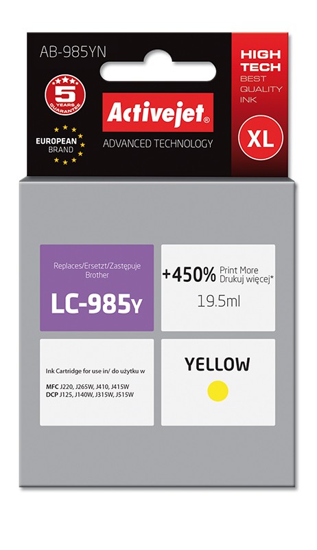 Cartus compatibil LC 985Y XL Yellow pentru Brother, Premium Activejet, Garantie 5 ani ActiveJet imagine 2022 cartile.ro