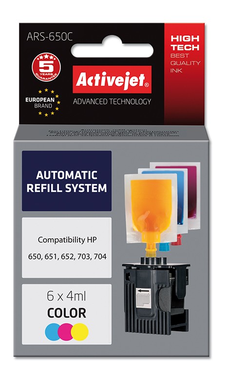 Sistem Kit automat de refill color pentru HP 650 HP 703 HP 704 ActiveJet ActiveJet imagine 2022 depozituldepapetarie.ro