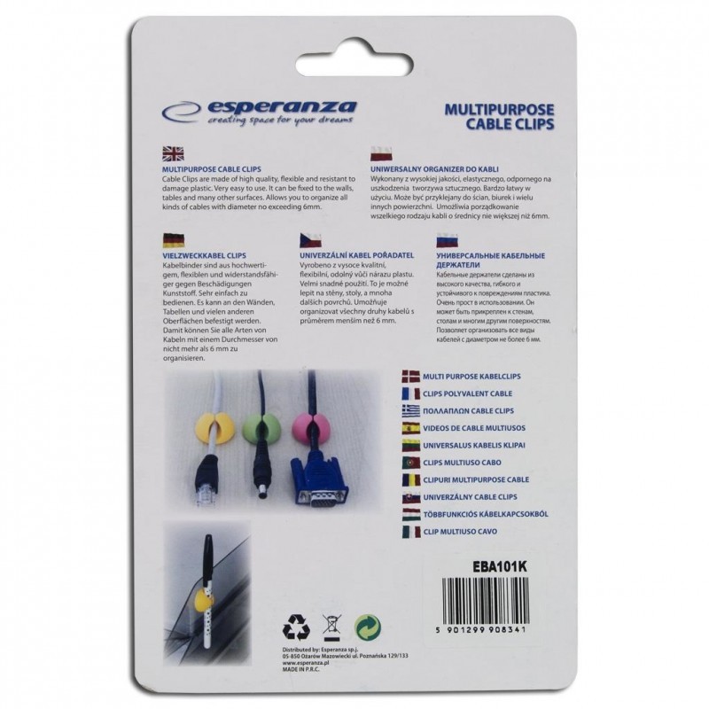 Suport organizator cabluri, autoadeziv, tip clema, set 6 bucati, Esperanza - imagine 5