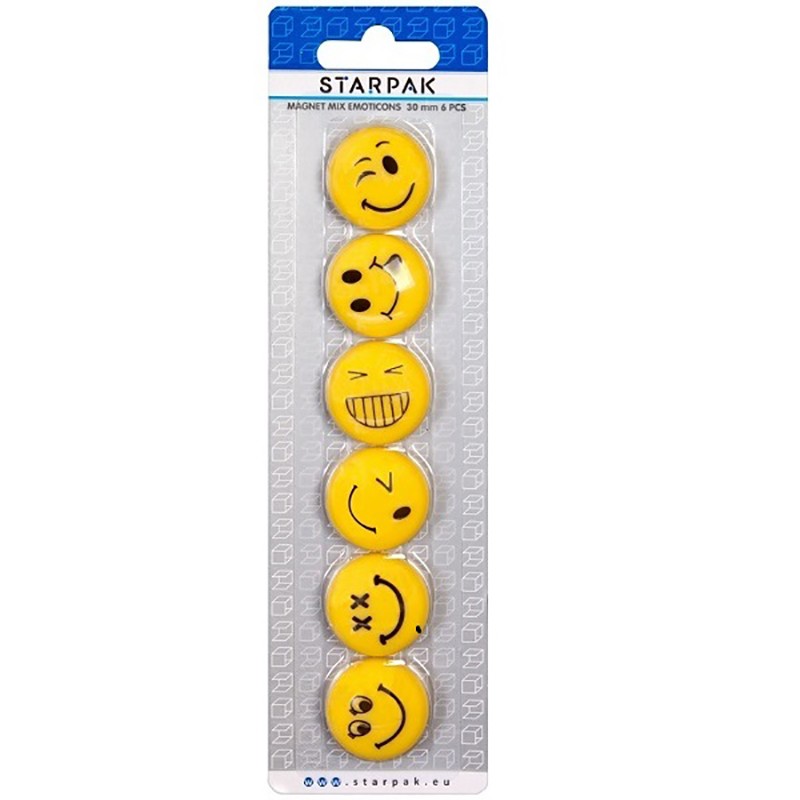 Set magneti Emoji, 6 emoticoane Smiley Face, 30mm, galben cartuseria.ro poza 2021