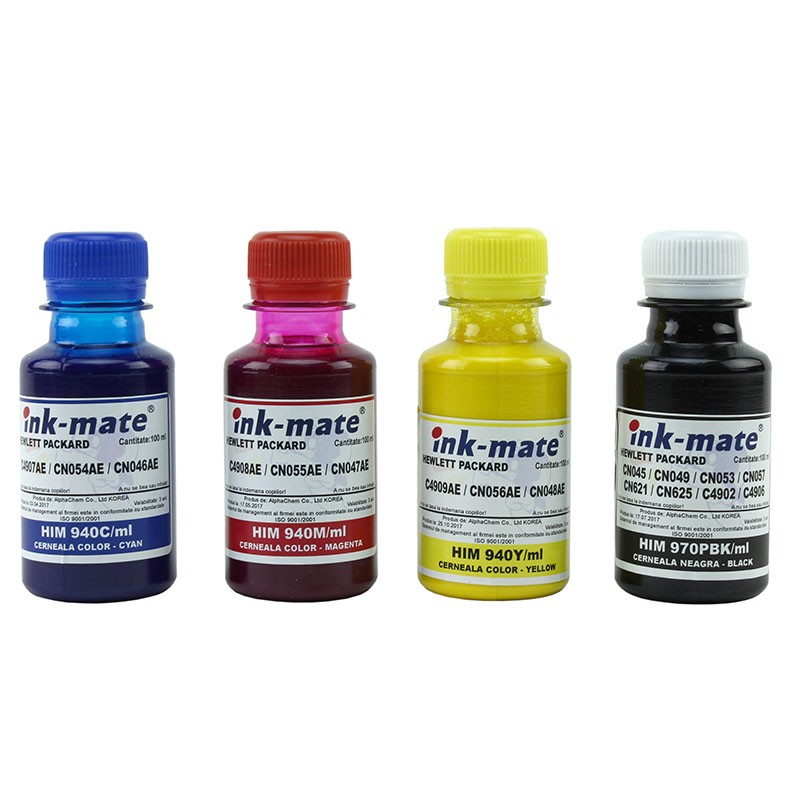 Cerneala pigment pentru HP940 HP950 HP951 HP933 HP932 – set 4 culori 100 ml cartuseria.ro