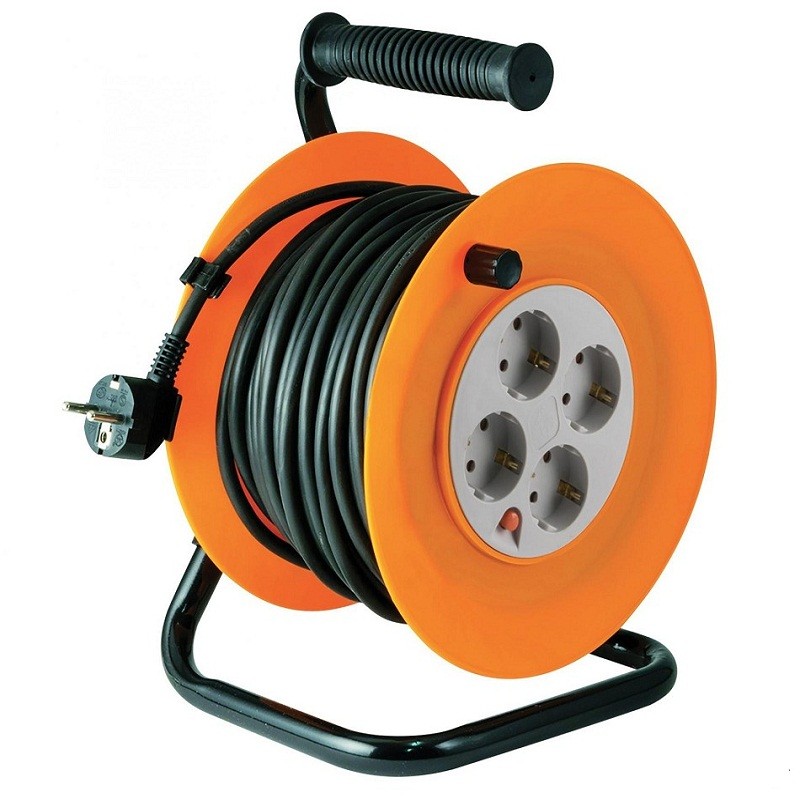 Prelungitor rola tip tambur, patru prize, cablu 3 x 1,0 mm2, negru, IP20 25 m 10