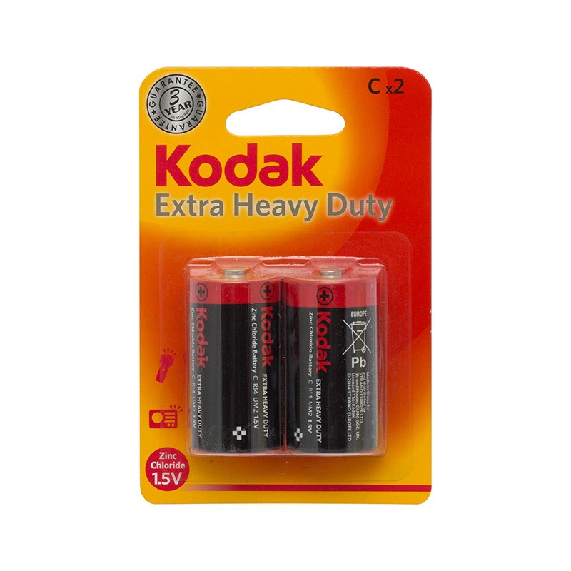 Set 2 baterii R14 Kodak Extra Heavy Duty, 1.5 V, Clorura de Zinc 1.5