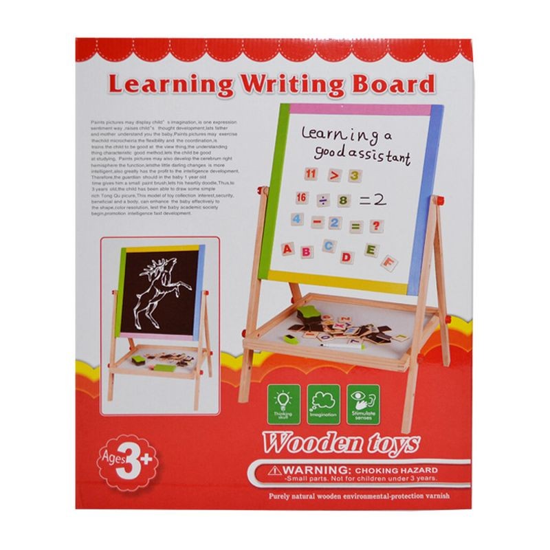 Tablita pentru scris citit, 2 fete alb negru, accesorii incluse, suport lemn accesorii