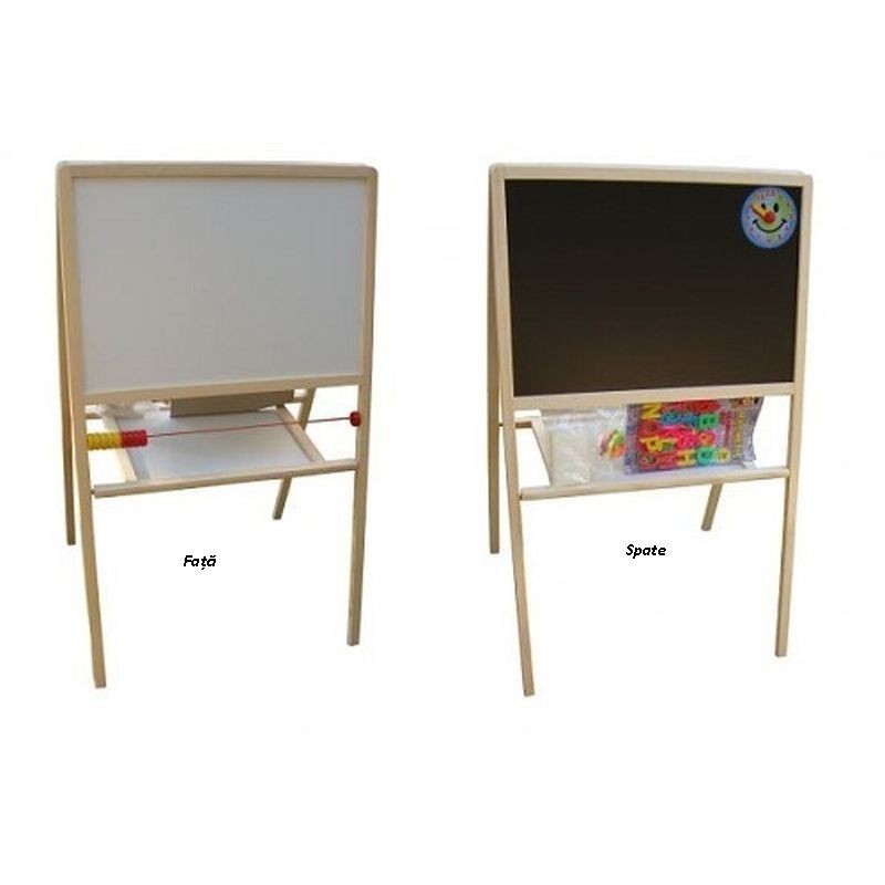 Tablita magnetica pentru copii, 2 fete alb negru, 90×53 cm, suport lemn