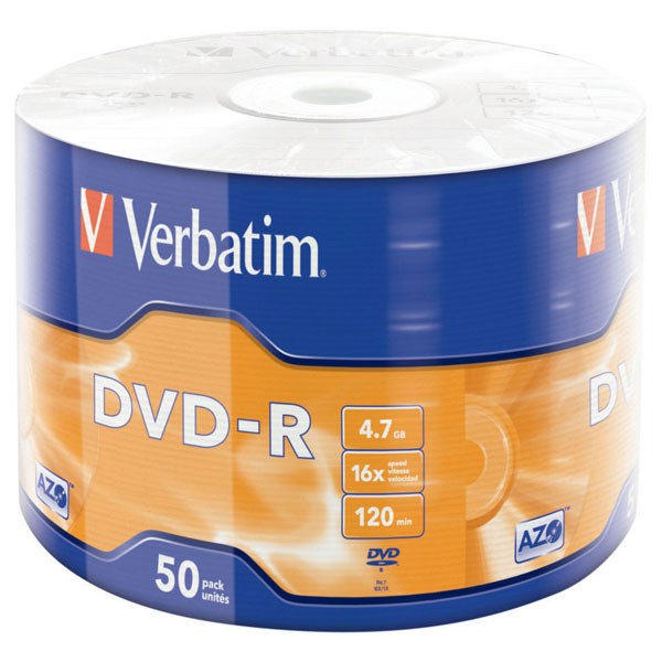 DVD-R Verbatim capacitate 4,7 GB, viteza scriere 16x, cake 50 bucati