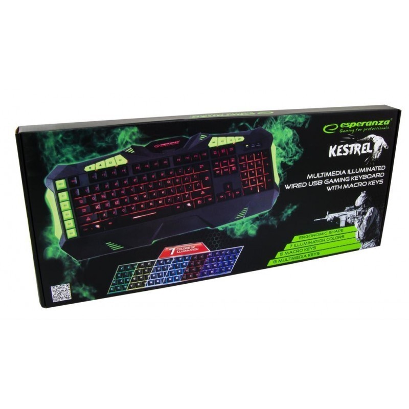 Tastatura gaming iluminata multicolor, USB, butoane multimedia, Esperanza Kestrel - imagine 9