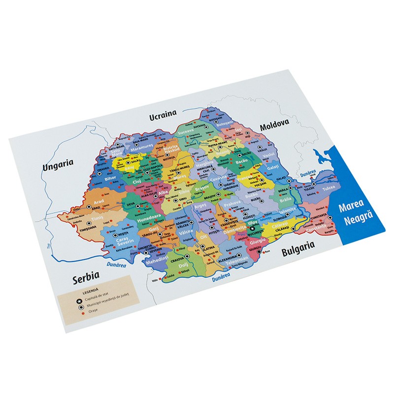 Harta administrativa a Romaniei, RS, format A4, color cartuseria.ro