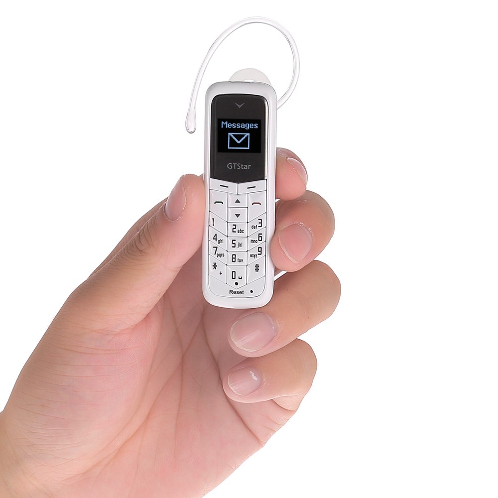 Mini telefon cu casca bluetooth wireless dual sim BM50 GTStar alb accesorii
