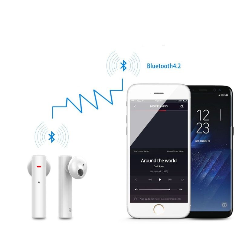 Casti stereo Bluetooth 4.2, wireless In-Ear, microfon, dock incarcare, Android/IOS