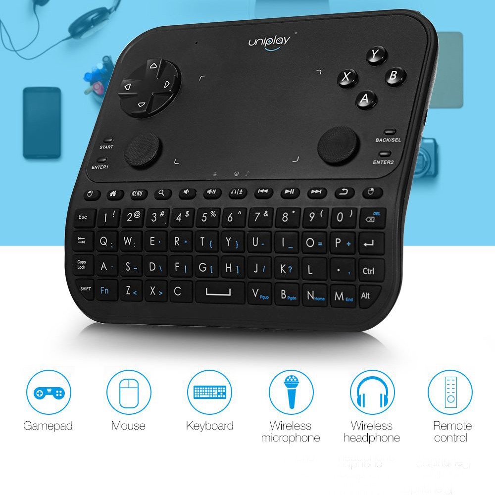 Mini tastatura smart gamepad wireless 6 functii, microfon, audio Jack 3.5 mm, telecomanda, Uniplay cartuseria.ro