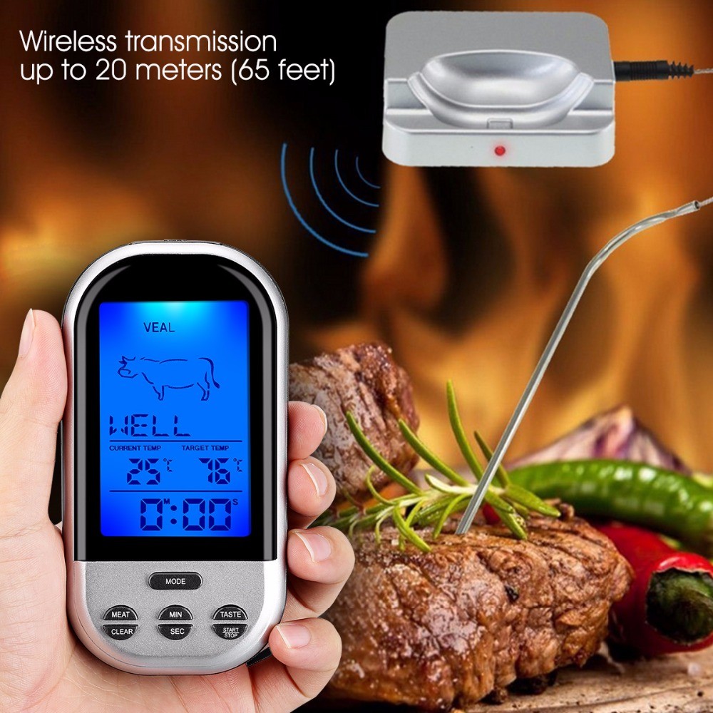 Termometru digital cu sonda, Wireless, display LCD, de bucatarie, 8 butoane bucatarie