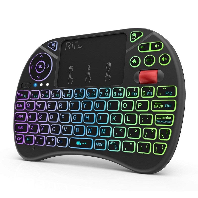 Mini tastatura wireless iluminata RGB, touchpad, scroll mouse, taste multimedia, Rii X8 cartuseria.ro