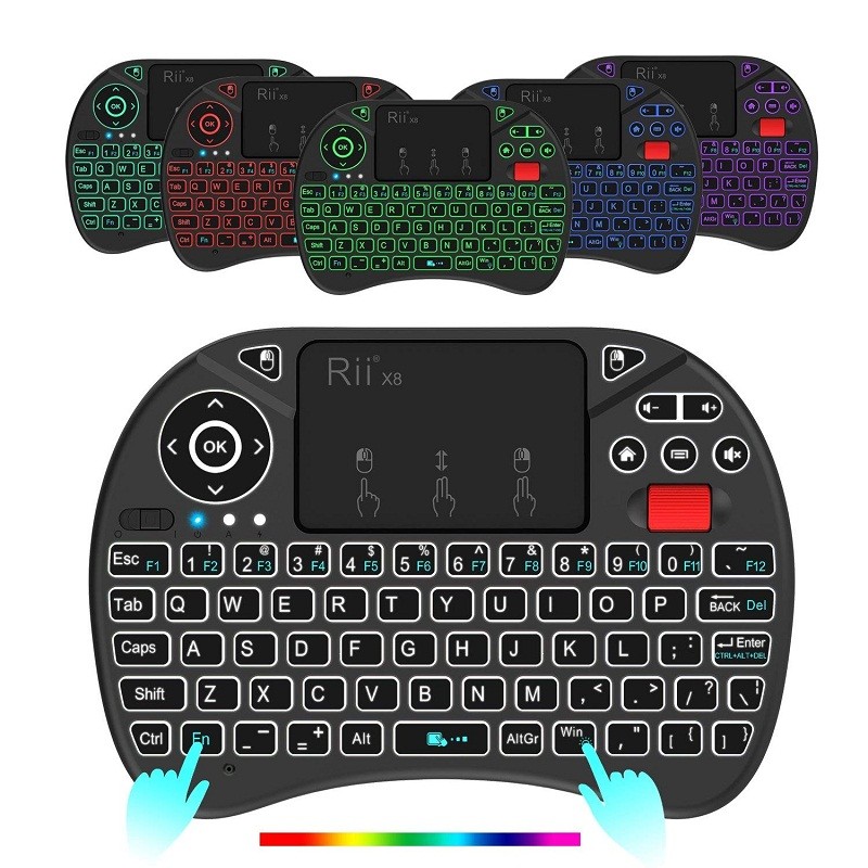 Mini tastatura wireless iluminata RGB, touchpad, scroll mouse, taste multimedia, Rii X8 - imagine 5