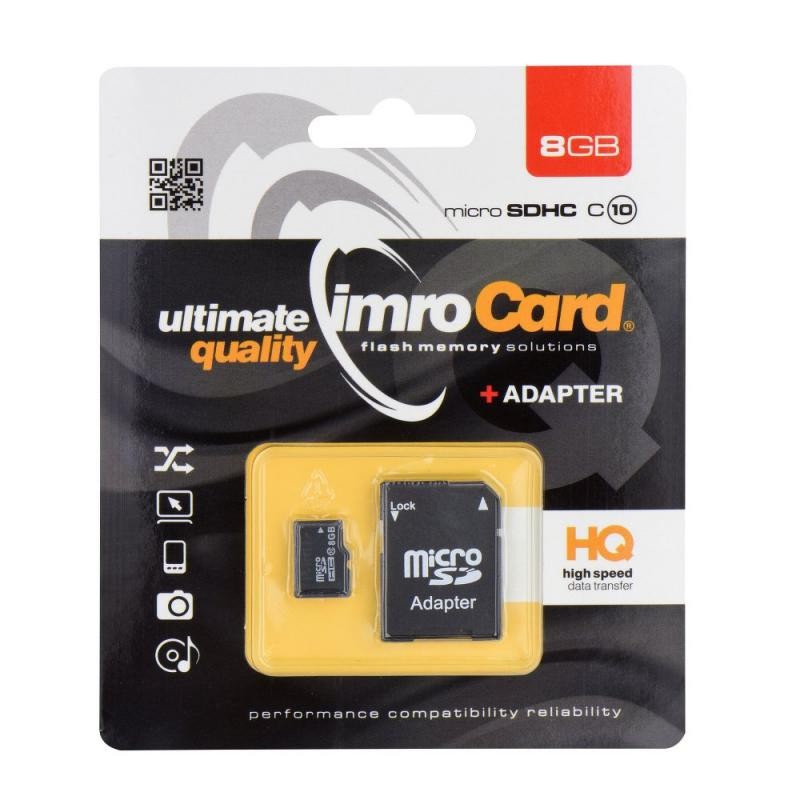 Card Imro microSD HC 8GB clasa 4 cu adaptor SD cartuseria.ro