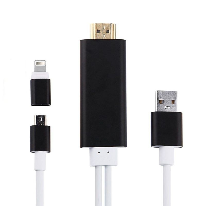 Cablu adaptor USB Lighting HDMI in HDTV, 2 in 1, Android iOS, 1080P, 175 cm